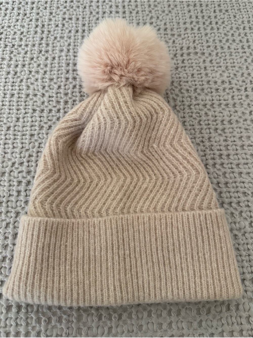 Vince Camuto Beige Pom-Pom Knit Beanie women’s